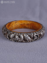 Engraved Amber and Silver Bangle from Nepal