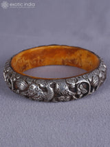 Engraved Amber and Silver Bangle from Nepal