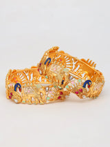 Elephant and Peacock Studded Stone Openable Brass Bangles