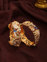 Elephant and Peacock Studded Stone Openable Brass Bangles