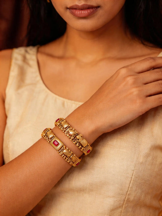 Elephant Motif Stone Studded Brass Bangles