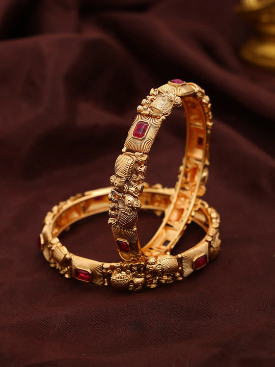 Elephant Motif Stone Studded Brass Bangles