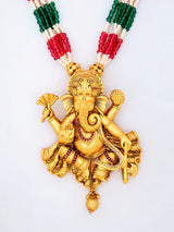 Ganesha Stone Studded Beaded Necklace Set with Earrings