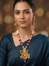 Ganesha Stone Studded Beaded Necklace Set with Earrings