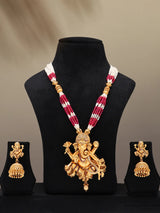 Ganesha Stone Studded Beaded Necklace Set with Earrings