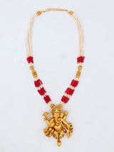 Ganesha Stone Studded Beaded Necklace Set with Earrings