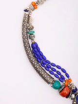 Tibetan Style Stone Studded Beaded Brass Silver Polish Necklace