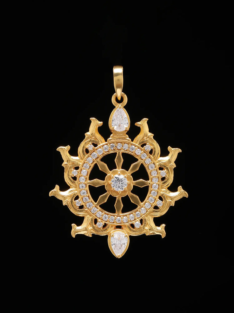 Sudarshan Chakra Sterling Silver Pendant with Cubic Zirconia