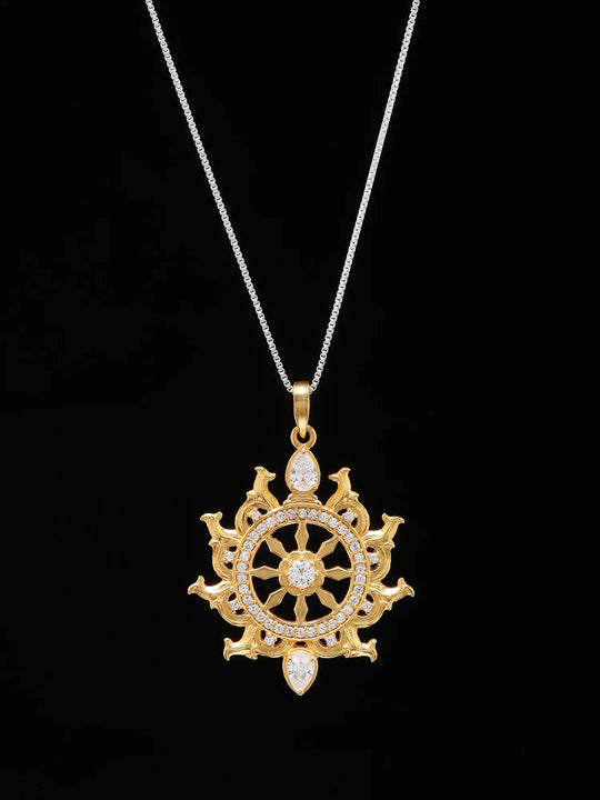 Sudarshan Chakra Sterling Silver Pendant with Cubic Zirconia