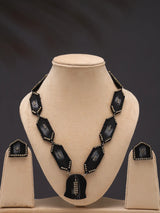 Handloom Sambalpuri Fabric and MDF Black Necklace Set with Earrings