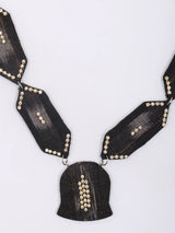 Handloom Sambalpuri Fabric and MDF Black Necklace Set with Earrings