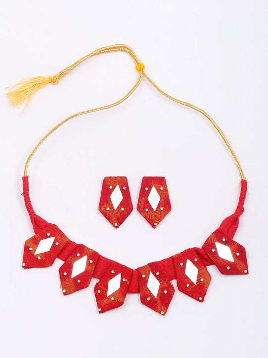 Sambalpuri Fabric and Mirror Work Necklace and Earrings Set