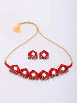 Sambalpuri Fabric and MDF Choker and Earrings Set