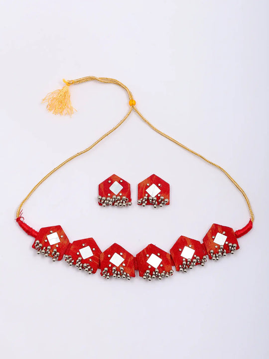 Sambalpuri Fabric and MDF Choker and Earrings Set