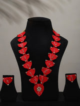 Sambalpuri Fabric and MDF Long Necklace and Earrings Set