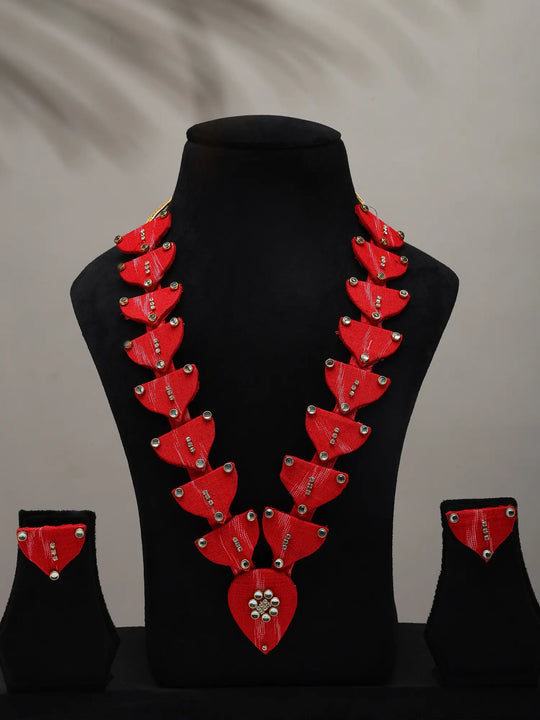 Sambalpuri Fabric and MDF Long Necklace and Earrings Set