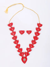Sambalpuri Fabric and MDF Long Necklace and Earrings Set