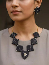 Sambalpuri Fabric and Stone Studded Necklace Set with Earrings