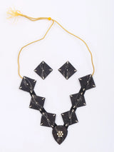 Sambalpuri Fabric and Stone Studded Necklace Set with Earrings
