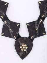 Sambalpuri Fabric and Stone Studded Necklace Set with Earrings