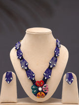 Handwoven Sambalpuri Fabric and MDF Floral Necklace and Earrings Set