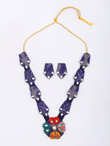 Handwoven Sambalpuri Fabric and MDF Floral Necklace and Earrings Set