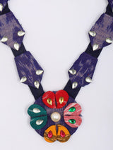 Handwoven Sambalpuri Fabric and MDF Floral Necklace and Earrings Set