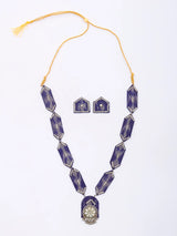 Sambalpuri Fabric and Stone Studded Necklace and Earrings Set