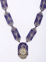 Sambalpuri Fabric and Stone Studded Necklace and Earrings Set