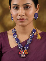 Sambalpuri Fabric Floral Stone Necklace and Earrings Set