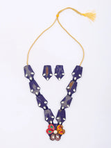 Sambalpuri Fabric Floral Stone Necklace and Earrings Set