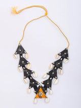 Sambalpuri Fabric and Shell Necklace and Earrings Set