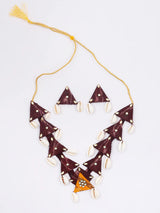 Sambalpuri Fabric and Shell Necklace and Earrings Set