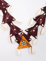 Sambalpuri Fabric and Shell Necklace and Earrings Set