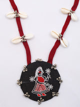 Sambalpuri Fabric and Shell Long Necklace and Earrings Set