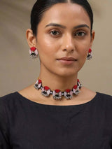 Sambalpuri Fabric and Bead Choker and Earrings Set