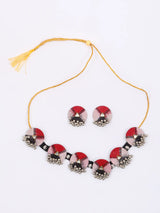Sambalpuri Fabric and Bead Choker and Earrings Set