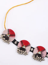 Sambalpuri Fabric and Bead Choker and Earrings Set