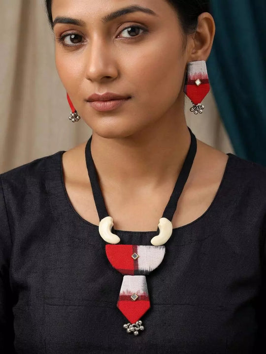 Sambalpuri Fabric and MDF Necklace Set with Earrings