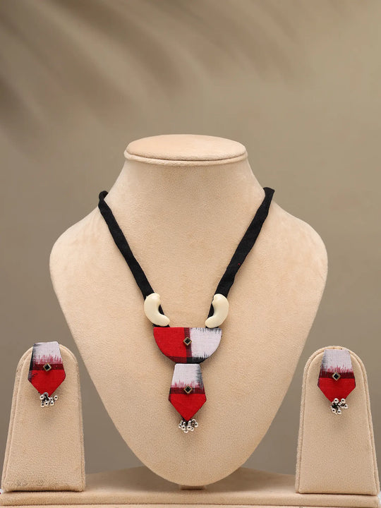 Sambalpuri Fabric and MDF Necklace Set with Earrings