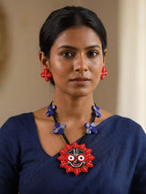 Handpainted Jagannath Ji Sambalpuri Fabric Necklace Set with Earrings