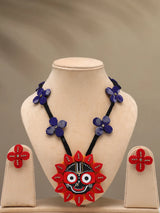Handpainted Jagannath Ji Sambalpuri Fabric Necklace Set with Earrings
