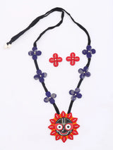 Handpainted Jagannath Ji Sambalpuri Fabric Necklace Set with Earrings