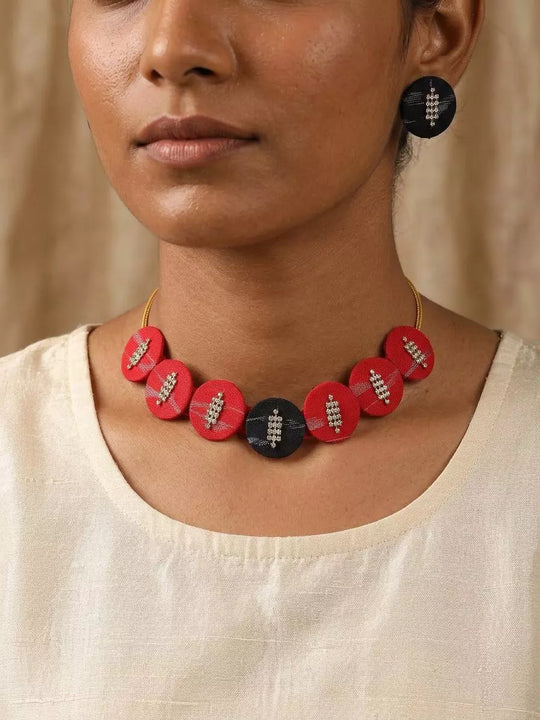 Sambalpuri Fabric and MDF Round Choker and Earrings Set