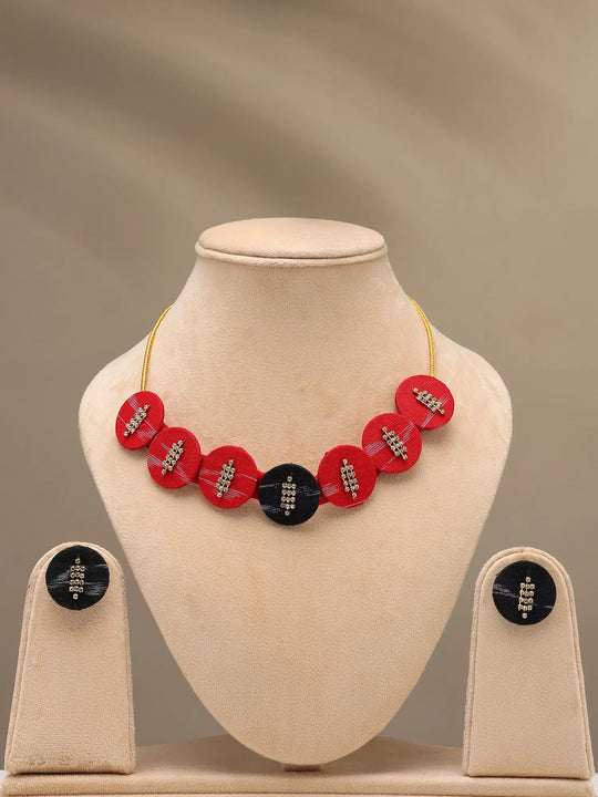 Sambalpuri Fabric and MDF Round Choker and Earrings Set