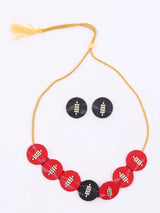 Sambalpuri Fabric and MDF Round Choker and Earrings Set