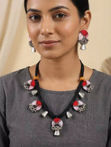 Sambalpuri Fabric and Bead Necklace and Earrings Set