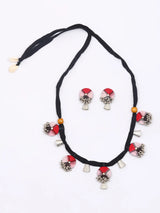 Sambalpuri Fabric and Bead Necklace and Earrings Set