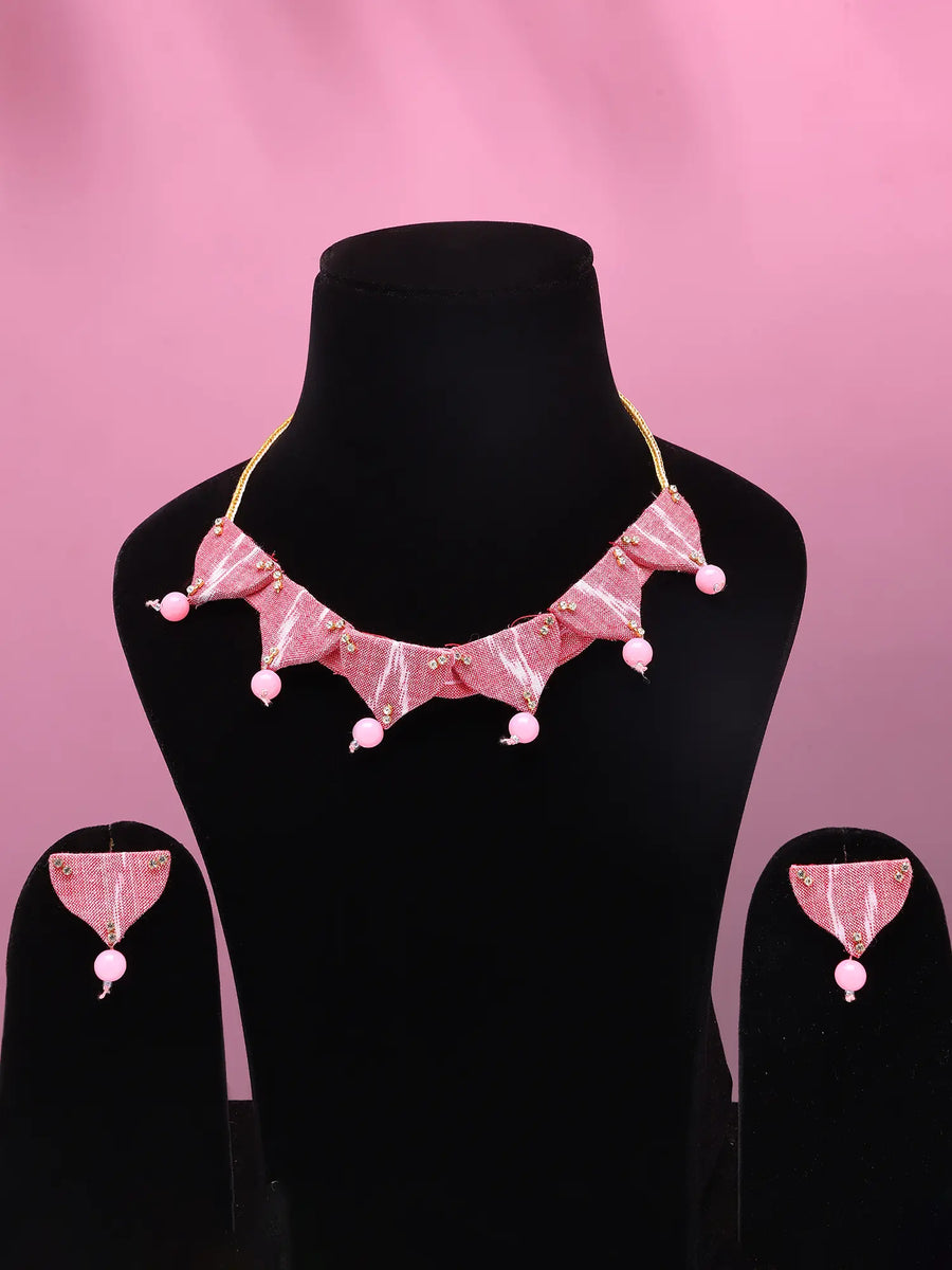 Sambalpuri Fabric and Bead Drop Choker and Earrings Set