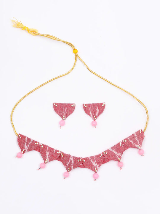Sambalpuri Fabric and Bead Drop Choker and Earrings Set